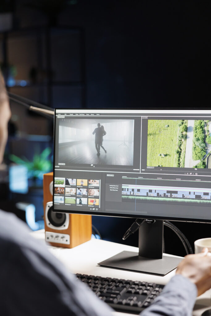 videography specialist editing new movie clip for montage